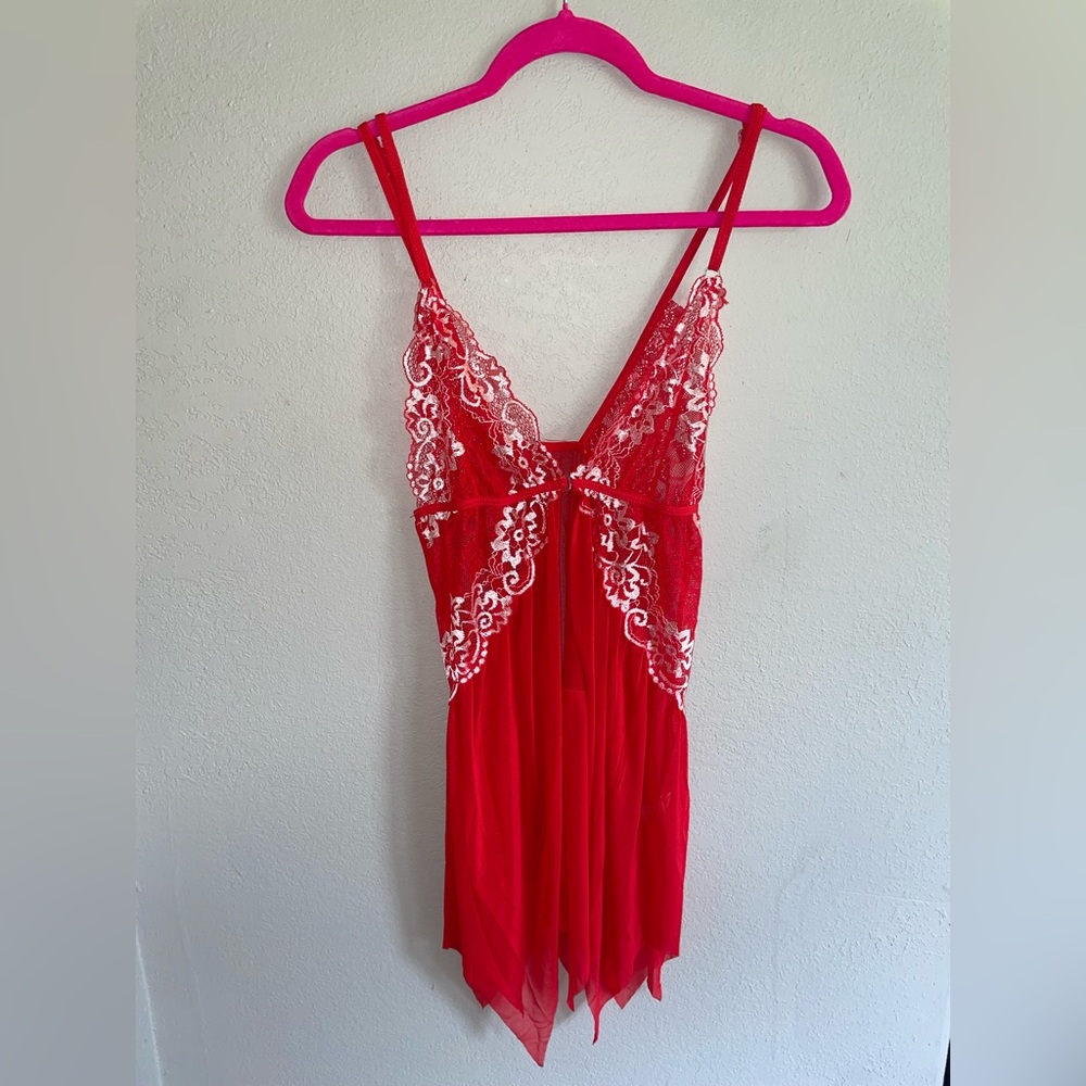 Red Lace Lingerie Negligee Medium Sheer Sexy